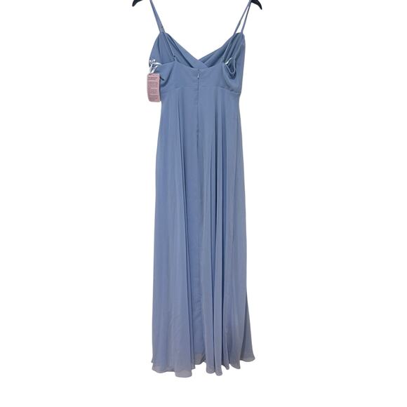 NWT! Lovely LB036 Sky Blue Chiffon Wrap Bodice Maxi Dress Front Slit Sz 2 - Picture 6 of 8
